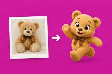 From a photo of a toy: a photograph of a teddy bear turns into a character.
